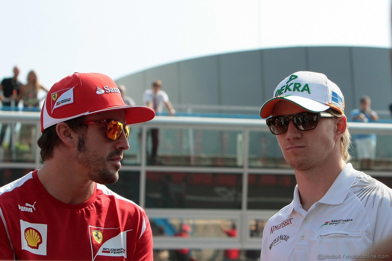 GP ITALIA, 09.09.2012- Fernando Alonso (ESP) Ferrari F2012 e Nico Hulkenberg (GER) Sahara Force India F1 Team VJM05 