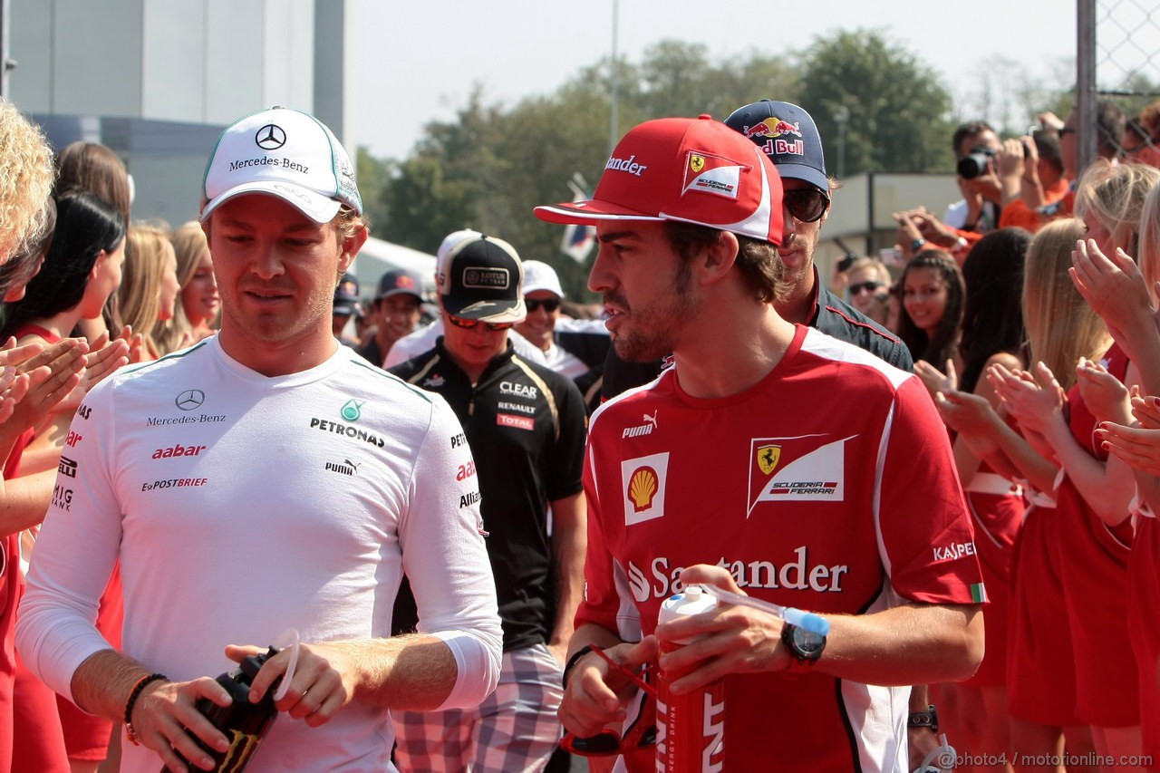 GP ITALIA, 09.09.2012- Nico Rosberg (GER) Mercedes AMG F1 W03 e Fernando Alonso (ESP) Ferrari F2012 