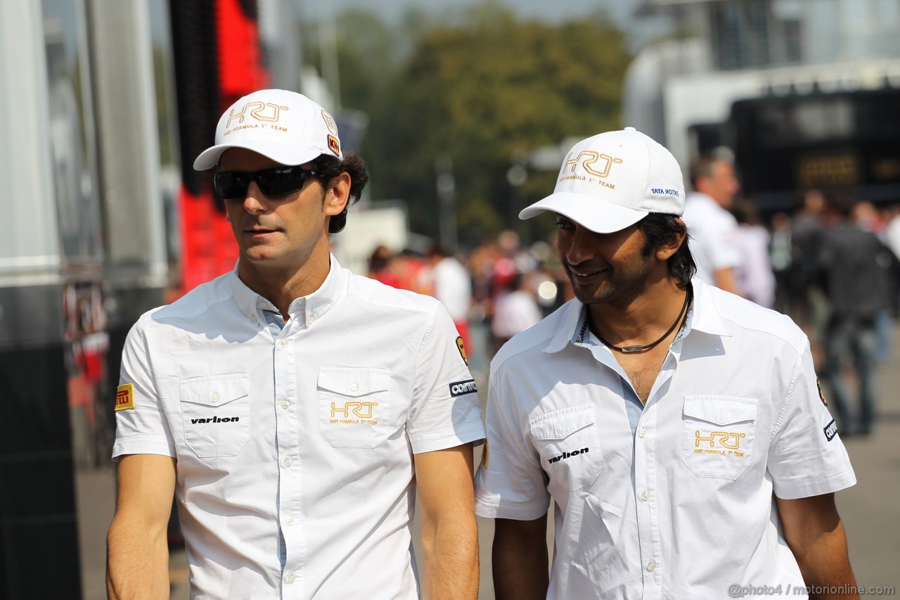 GP ITALIA, 09.09.2012- Pedro de la Rosa (ESP) HRT Formula 1 Team F112 e Narain Karthikeyan (IND) HRT Formula 1 Team F112 