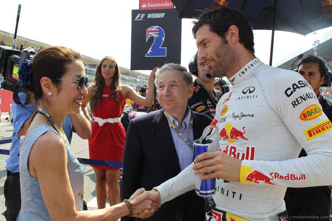 GP ITALIA, 09.09.2012- Gara,  Michelle Yeoh, wife of Jean Todt (FRA), Jean Todt (FRA), President FIA e Mark Webber (AUS) Red Bull Racing RB8 