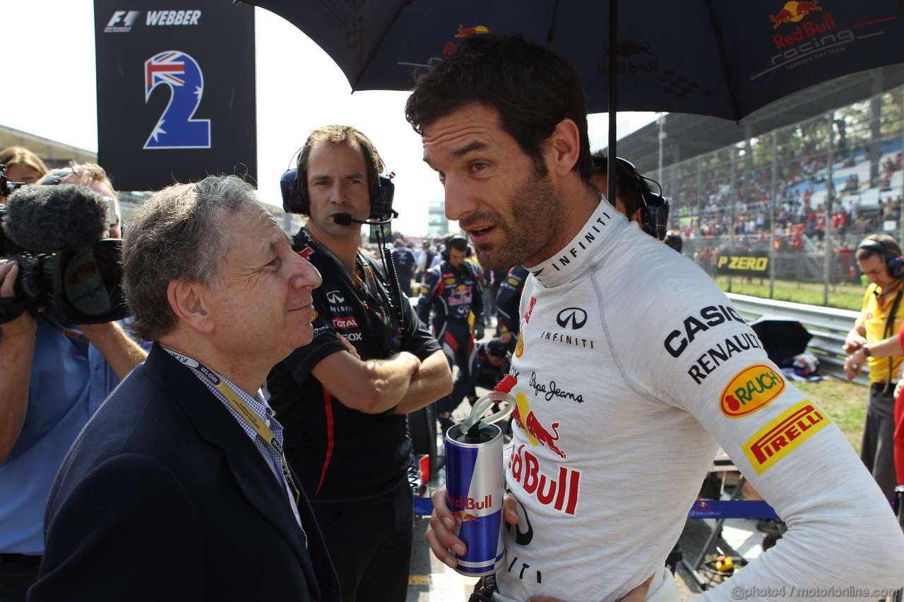 GP ITALIA, 09.09.2012- Gara,  Jean Todt (FRA), President FIA e Mark Webber (AUS) Red Bull Racing RB8 