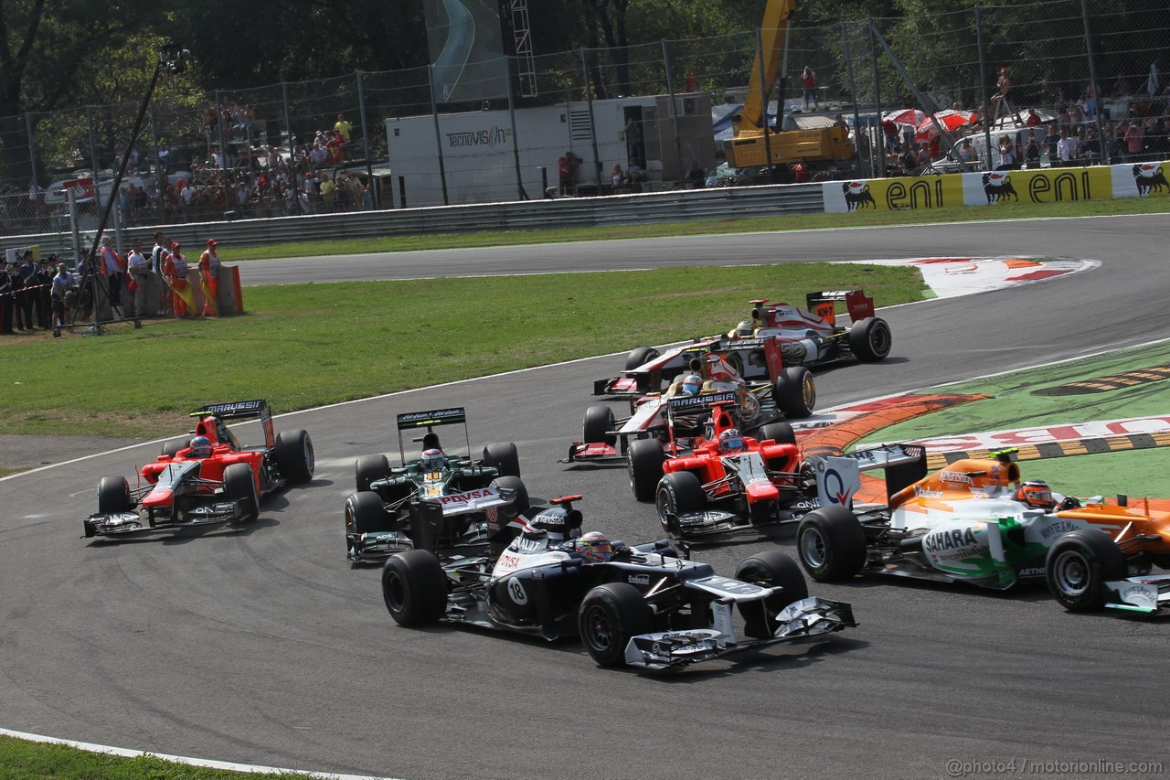 GP ITALIA, 09.09.2012- Gara,  Pastor Maldonado (VEN) Williams F1 Team FW34 e Nico Hulkenberg (GER) Sahara Force India F1 Team VJM05 