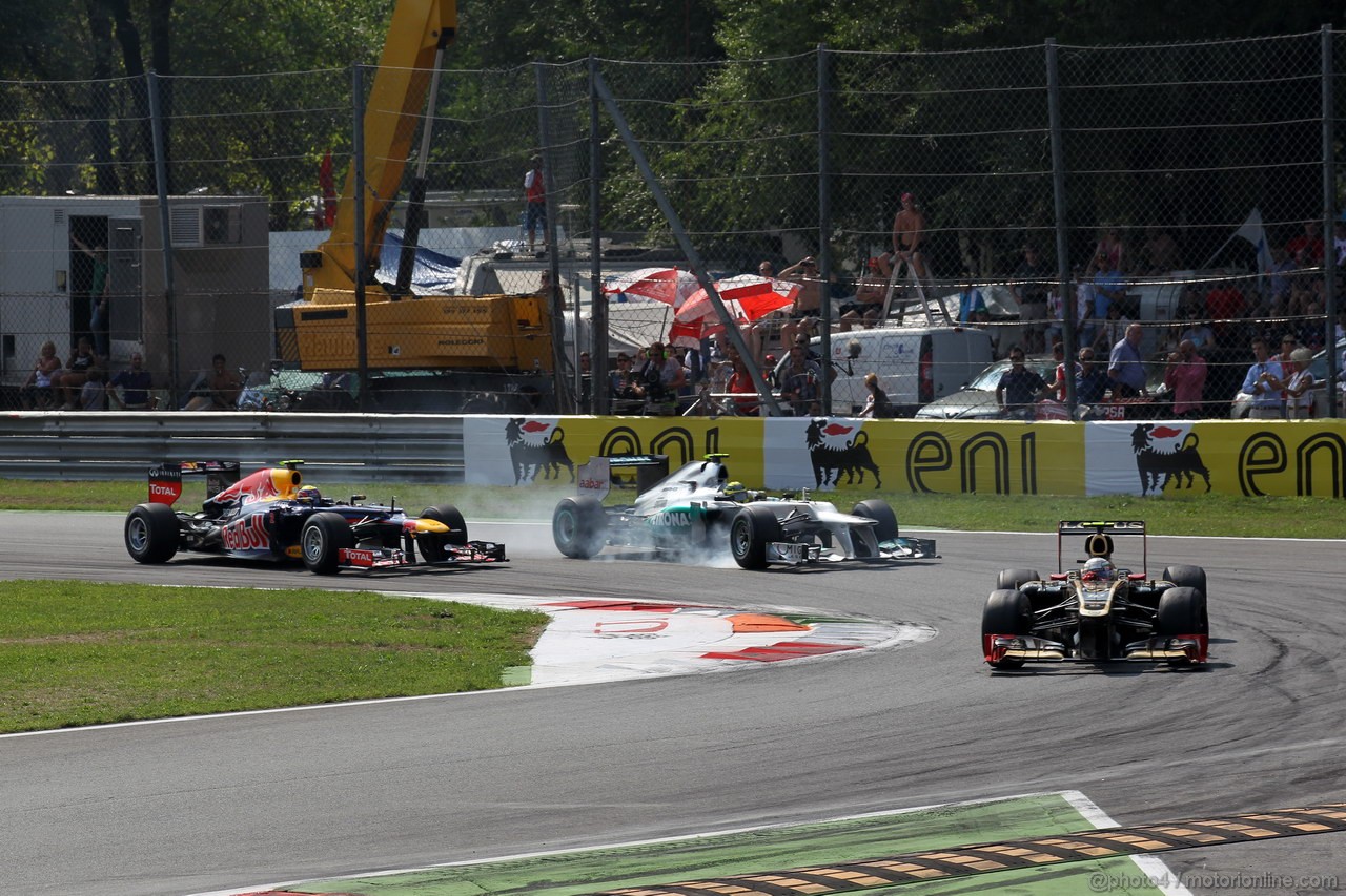 GP ITALIA, 09.09.2012- Gara,  Mark Webber (AUS) Red Bull Racing RB8, Nico Rosberg (GER) Mercedes AMG F1 W03 e Jerome D'Ambrosio (BEL), Lotus F1 Team E20 