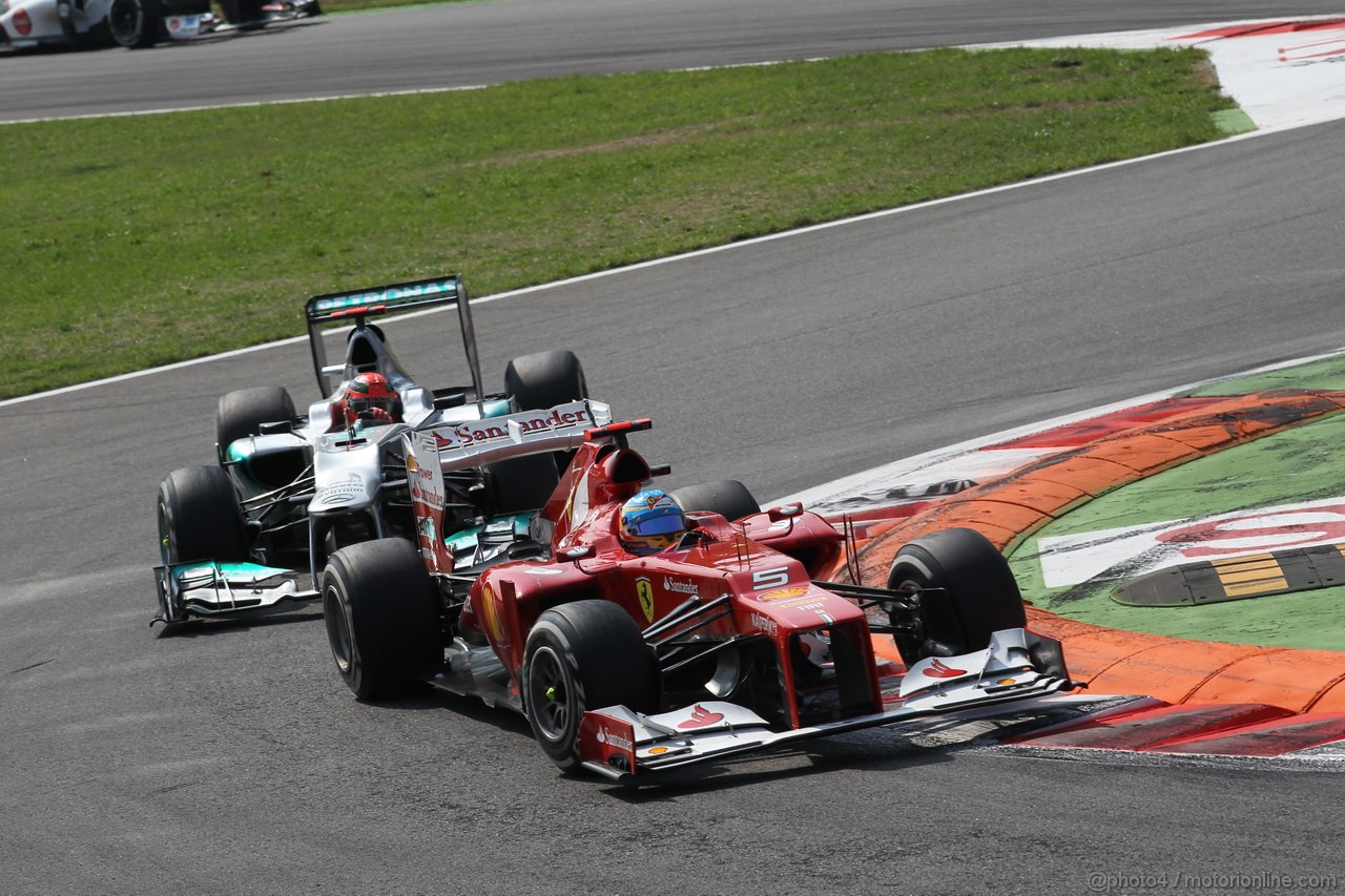 GP ITALIA, 09.09.2012- Gara,  Fernando Alonso (ESP) Ferrari F2012 e Michael Schumacher (GER) Mercedes AMG F1 W03 