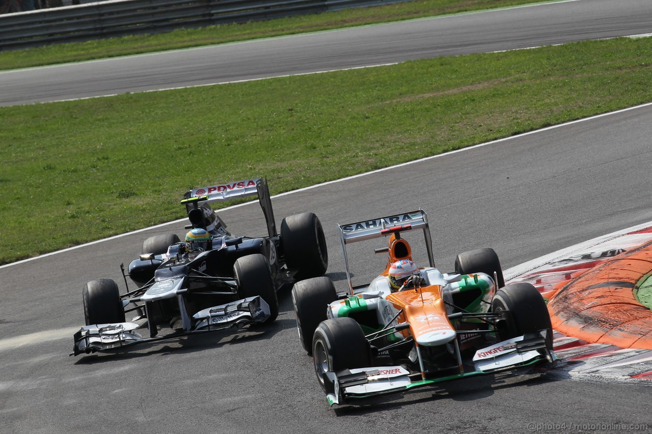 GP ITALIA, 09.09.2012- Gara,  Bruno Senna (BRA) Williams F1 Team FW34 abd Paul di Resta (GBR) Sahara Force India F1 Team VJM05 