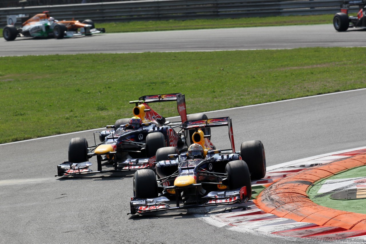 GP ITALIA, 09.09.2012- Gara,  Mark Webber (AUS) Red Bull Racing RB8 e Sebastian Vettel (GER) Red Bull Racing RB8 