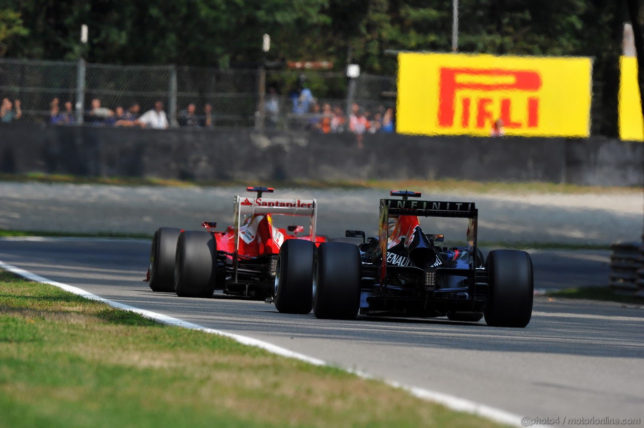 GP ITALIA, 09.09.2012- Gara, Fernando Alonso (ESP) Ferrari F2012 e Sebastian Vettel (GER) Red Bull Racing RB8 