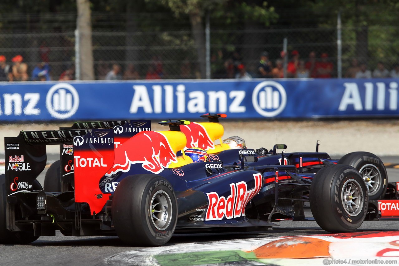 GP ITALIA, 09.09.2012- Gara, Mark Webber (AUS) Red Bull Racing RB8 e Sebastian Vettel (GER) Red Bull Racing RB8 