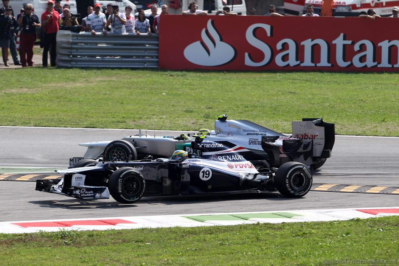 GP ITALIA, 09.09.2012- Gara, Bruno Senna (BRA) Williams F1 Team FW34 e Nico Rosberg (GER) Mercedes AMG F1 W03 