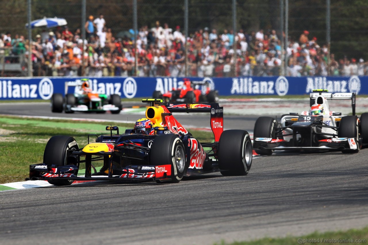 GP ITALIA, 08.09.2012- Prove Libere 3, Mark Webber (AUS) Red Bull Racing RB8 e Sergio Prez (MEX) Sauber F1 Team C31 