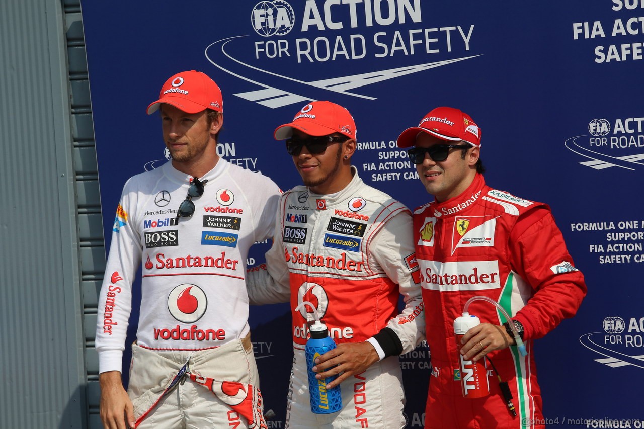 GP ITALIA, 08.09.2012- Qualifiche, secondo Jenson Button (GBR) McLaren Mercedes MP4-27, Lewis Hamilton (GBR) McLaren Mercedes MP4-27 pole position e terzo Felipe Massa (BRA) Ferrari F2012 