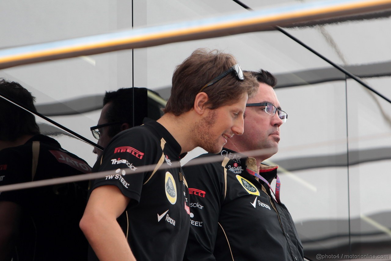 GP ITALIA, 07.09.2012- Prove Libere 1, Romain Grosjean (FRA) Lotus F1 Team E20 e Eric Boullier (FRA), Team Manager, Lotus F1 Team 