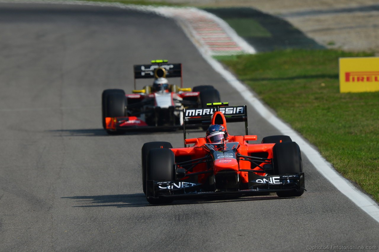 GP ITALIA, 07.09.2012- Prove Libere 1, Charles Pic (FRA) Marussia F1 Team MR01 e Ma Qing Hua (CHI), Test Driver, HRT Formula 1 Team F112  