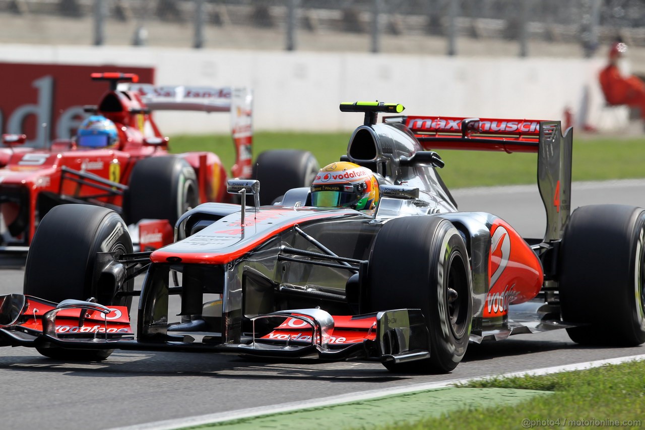 GP ITALIA, 07.09.2012- Prove Libere 2, Lewis Hamilton (GBR) McLaren Mercedes MP4-27 e Fernando Alonso (ESP) Ferrari F2012 