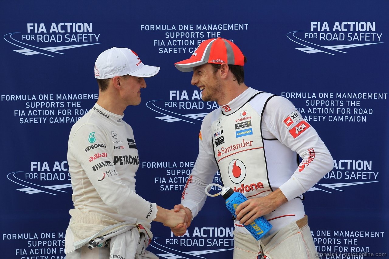 GP MALESIA, 24.03.2012- Qualifiche, Michael Schumacher (GER) Mercedes AMG F1 W03 e Jenson Button (GBR) McLaren Mercedes MP4-27 