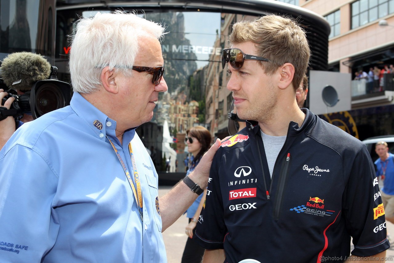 GP MONACO, 27.05.2012- Charlie Whiting (GBR), Gara director e safety delegate  e Sebastian Vettel (GER) Red Bull Racing RB8 