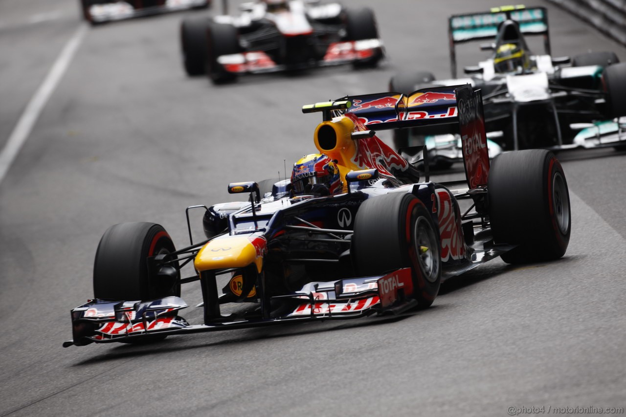 GP MONACO, 27.05.2012- Gara, Mark Webber (AUS) Red Bull Racing RB8 e Nico Rosberg (GER) Mercedes AMG F1 W03 