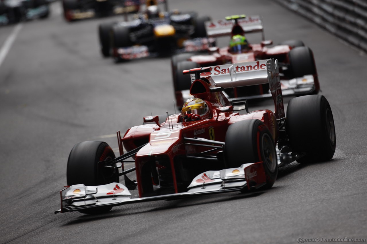 GP MONACO, 27.05.2012- Gara, Fernando Alonso (ESP) Ferrari F2012 e Felipe Massa (BRA) Ferrari F2012