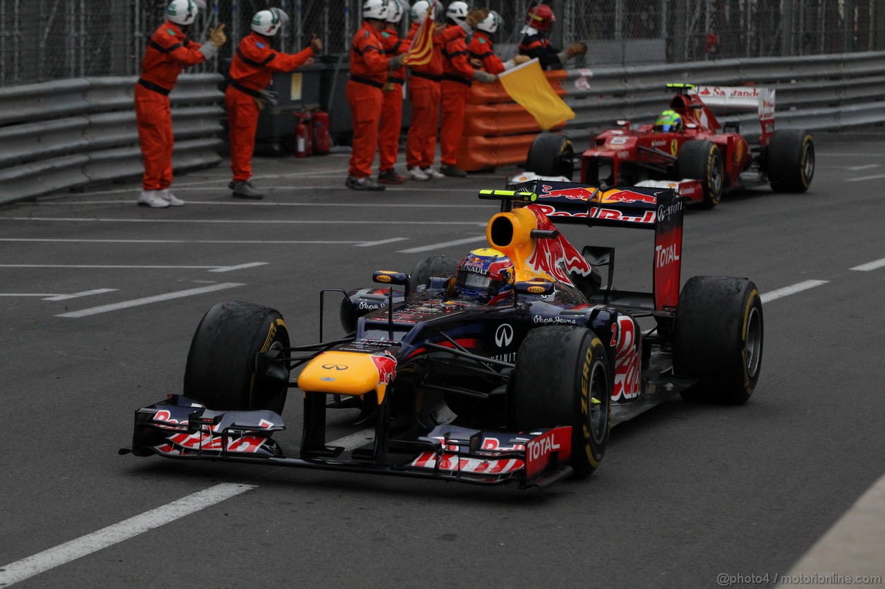 GP MONACO, 27.05.2012- Gara, Mark Webber (AUS) Red Bull Racing RB8 vincitore e Fernando Alonso (ESP) Ferrari F2012 terzo