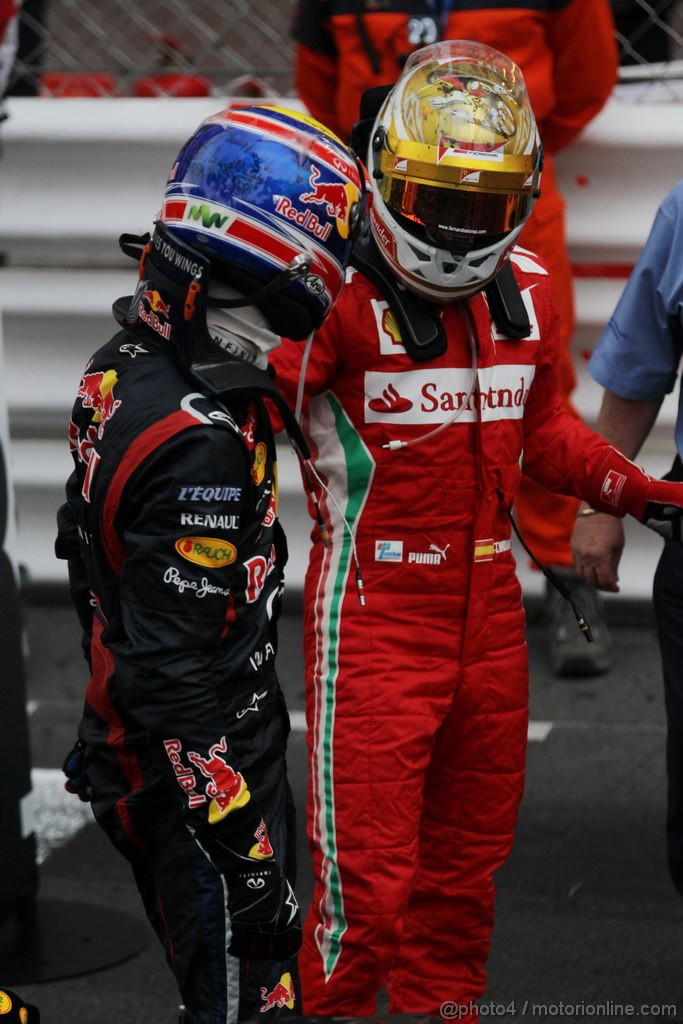GP MONACO, 27.05.2012- Gara, Mark Webber (AUS) Red Bull Racing RB8 vincitore e Fernando Alonso (ESP) Ferrari F2012 terzo