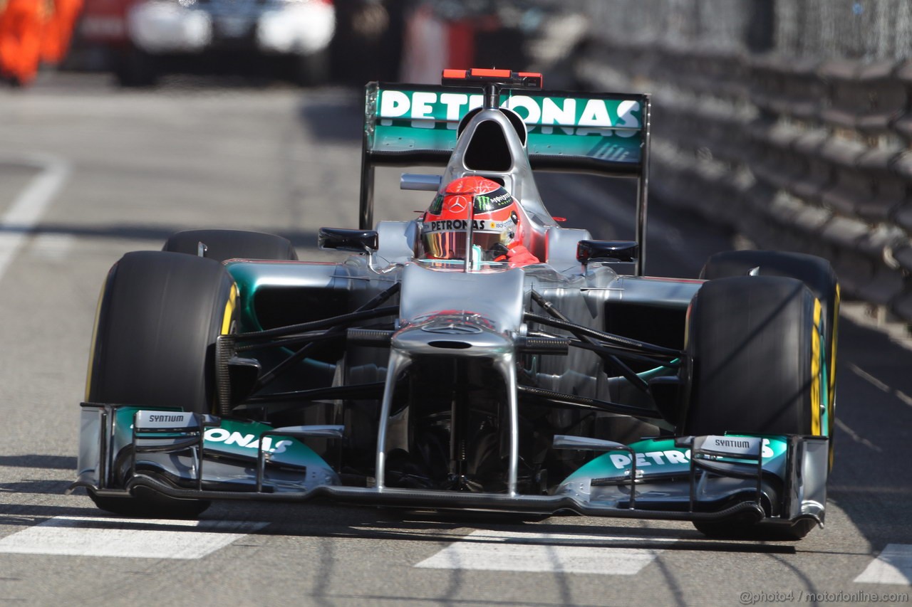 GP MONACO, 24.05.2012- Prove Libere 1, Michael Schumacher (GER) Mercedes AMG F1 W03 