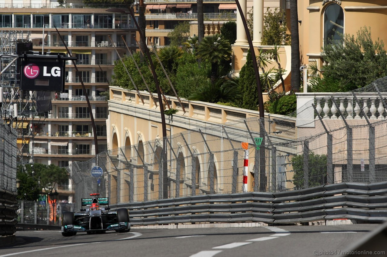 GP MONACO, 24.05.2012- Prove Libere 1, Michael Schumacher (GER) Mercedes AMG F1 W03 