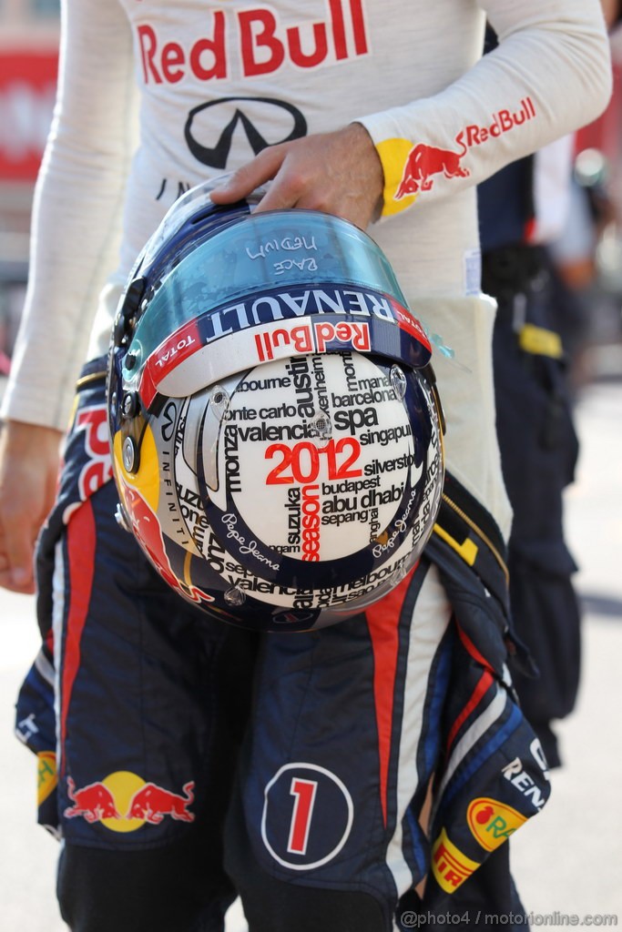 GP MONACO, 24.05.2012- Prove Libere 1, Helmet of Sebastian Vettel (GER) Red Bull Racing RB8 