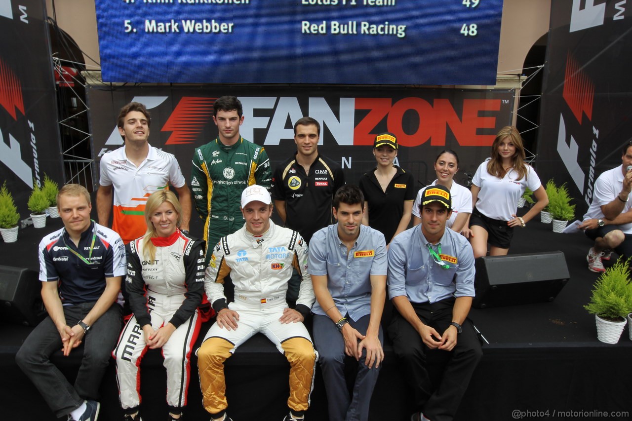 GP MONACO, 24.05.2012- Fan Zone, Lucas Di Grassi (BRA), Pirelli Test driver, Valtteri Bottas (FIN), Test Driver, Williams F1 Team e Jules Bianchi (FRA), Test Driver, Sahara Force India Formula One Team VJM05