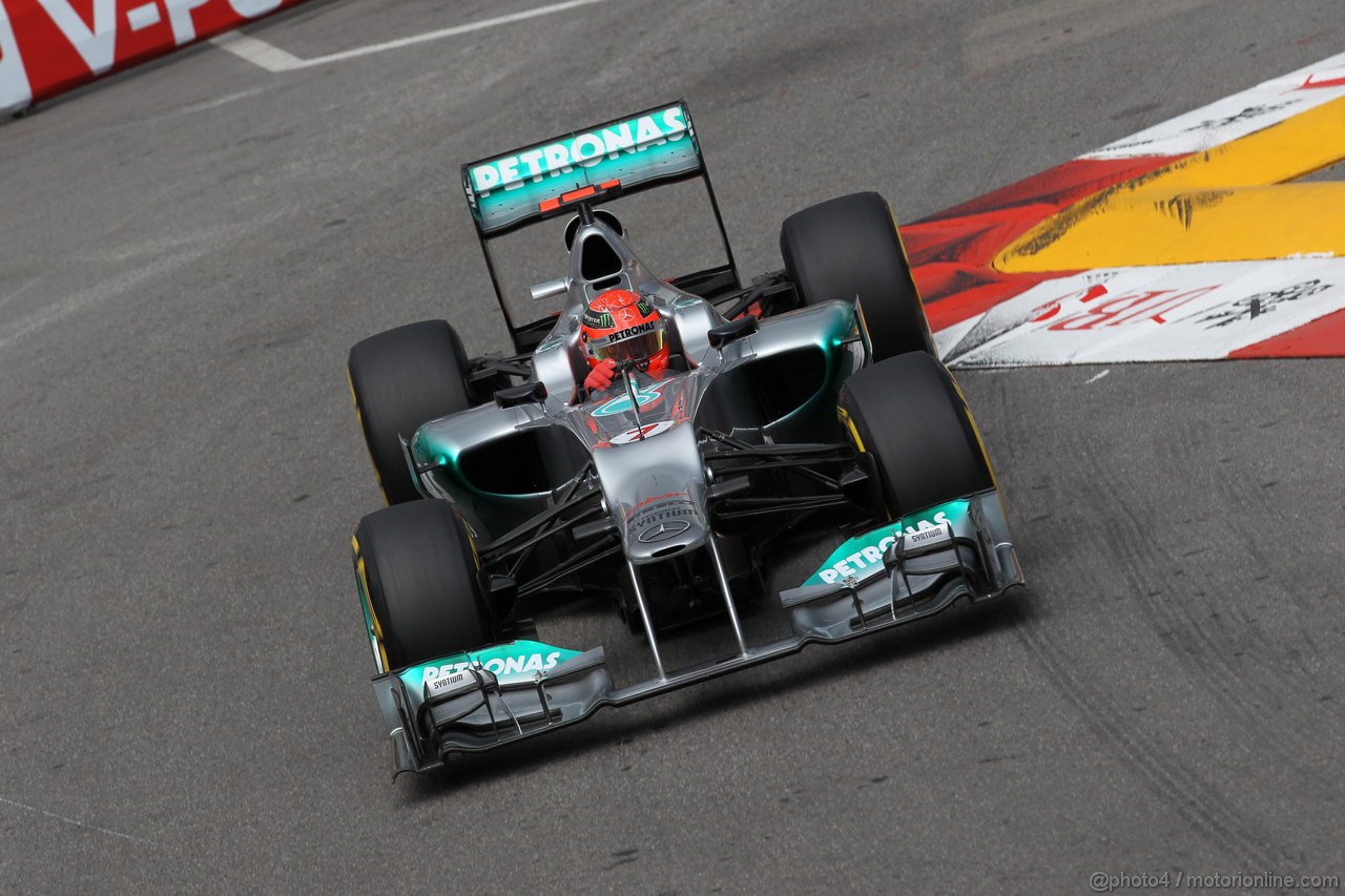 GP MONACO, 24.05.2012- Prove Libere 2, Michael Schumacher (GER) Mercedes AMG F1 W03 