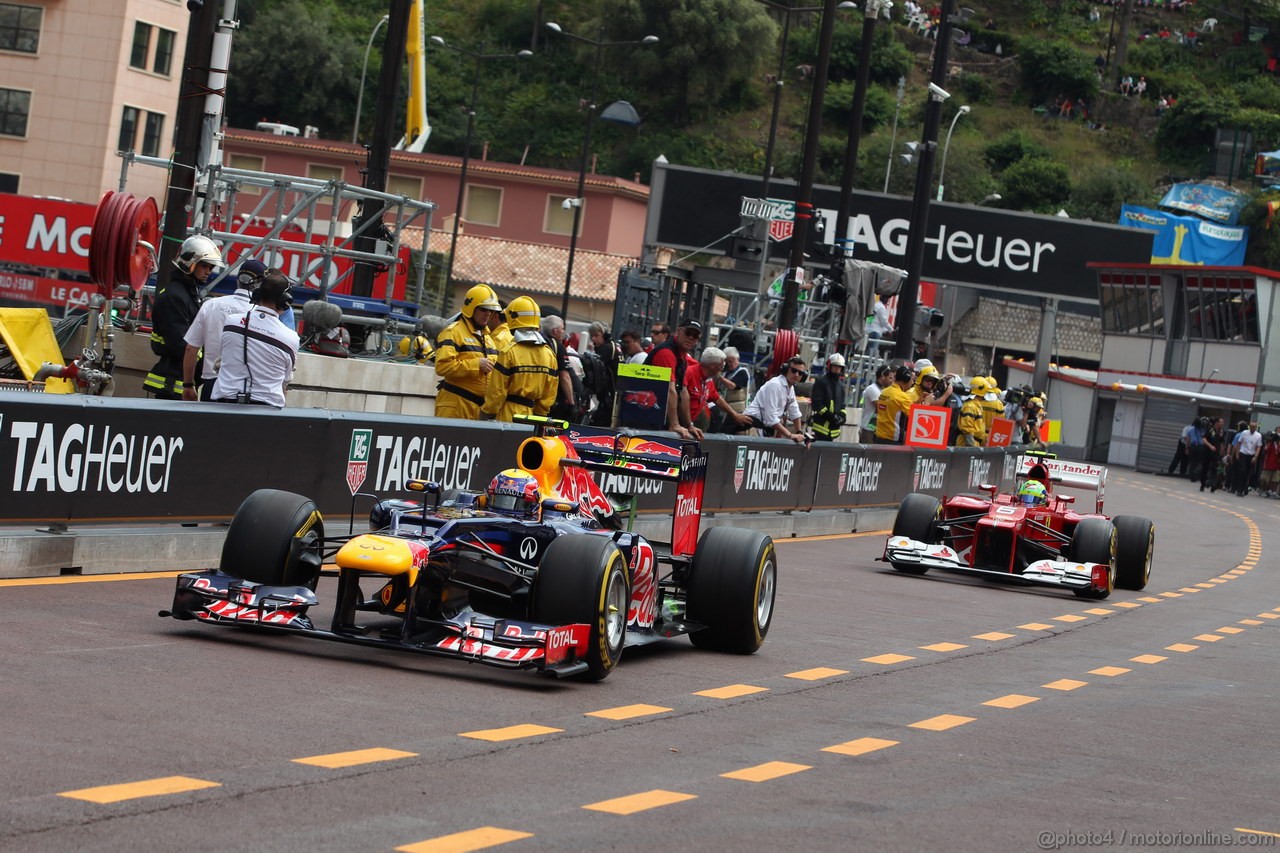 GP MONACO, 24.05.2012- Prove Libere 2, Mark Webber (AUS) Red Bull Racing RB8 e Felipe Massa (BRA) Ferrari F2012 