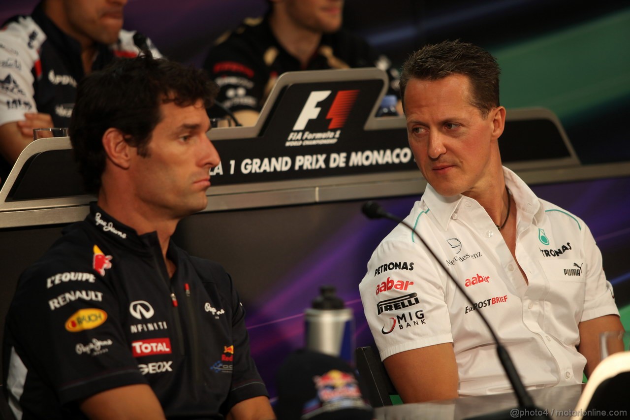 GP MONACO, 23.05.2012- Conferenza Stampa, Mark Webber (AUS) Red Bull Racing RB8 e Michael Schumacher (GER) Mercedes AMG F1 W03 