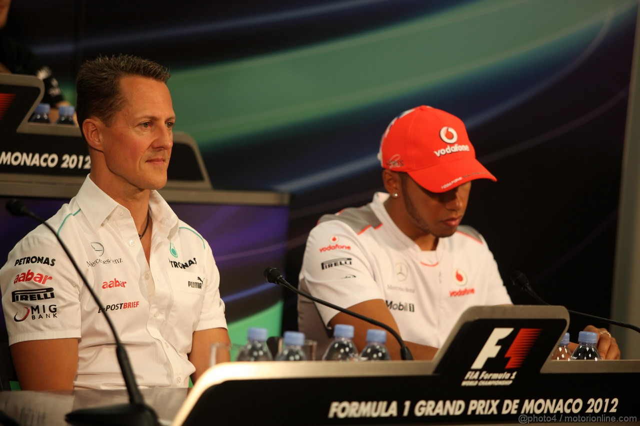GP MONACO, 23.05.2012- Conferenza Stampa, Michael Schumacher (GER) Mercedes AMG F1 W03 e Lewis Hamilton (GBR) McLaren Mercedes MP4-27 
