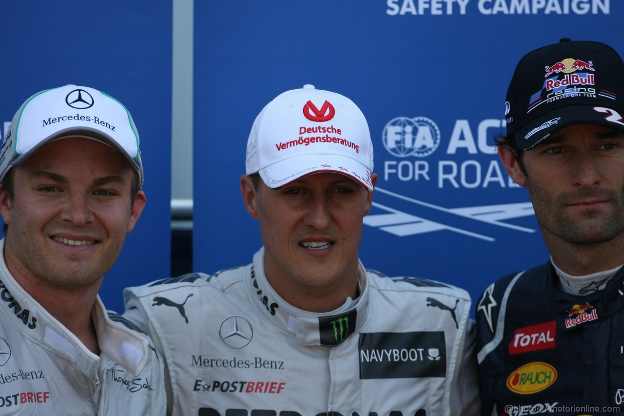 GP MONACO, 26.05.2012-  Qualifiche, terzo Nico Rosberg (GER) Mercedes AMG F1 W03,Michael Schumacher (GER) Mercedes AMG F1 W03 vincitore e secondo Mark Webber (AUS) Red Bull Racing RB8