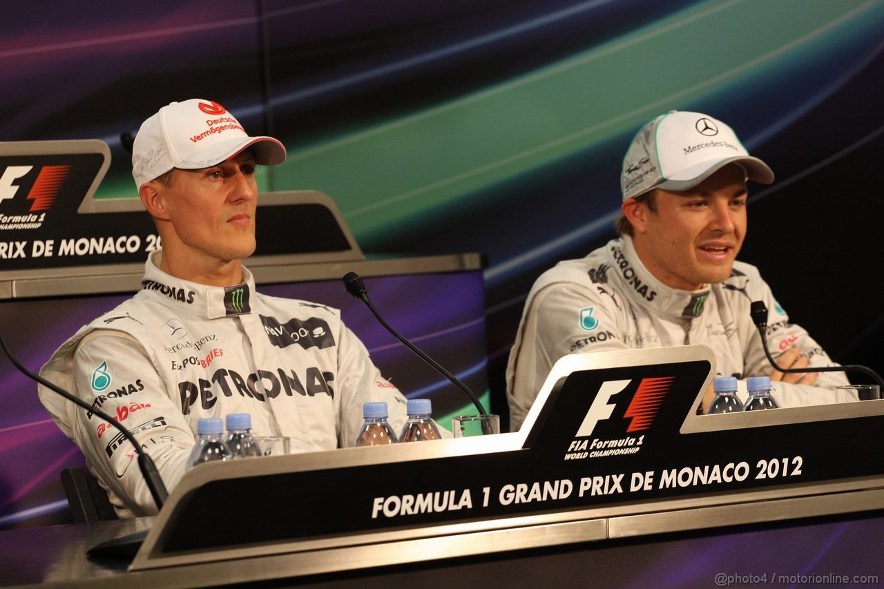 GP MONACO, 26.05.2012-  Qualifiche, Conferenza Stampa, Michael Schumacher (GER) Mercedes AMG F1 W03 e Nico Rosberg (GER) Mercedes AMG F1 W03  