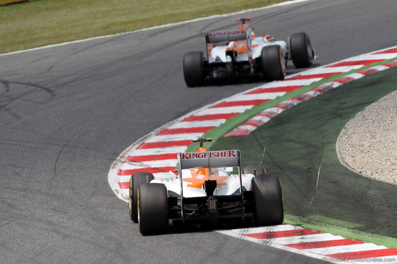 GP SPAGNA, 13.05.2012- Gara, Nico Hulkenberg (GER) Sahara Force India F1 Team VJM05 e Paul di Resta (GBR) Sahara Force India F1 Team VJM05 