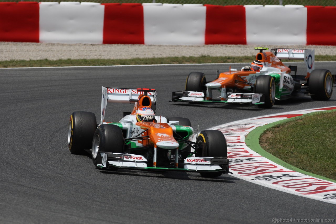 GP SPAGNA, 13.05.2012- Gara, Paul di Resta (GBR) Sahara Force India F1 Team VJM05 davanti a Nico Hulkenberg (GER) Sahara Force India F1 Team VJM05 