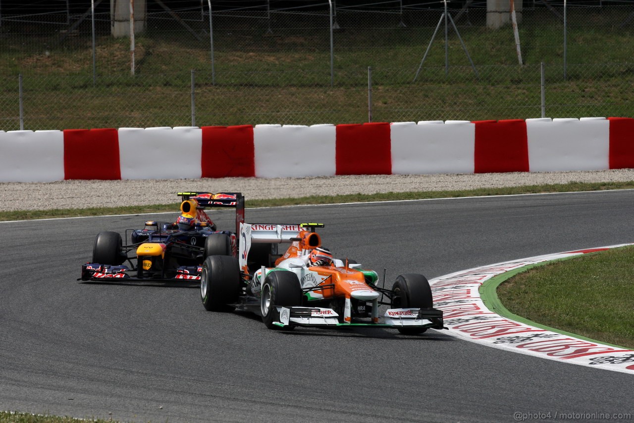 GP SPAGNA, 13.05.2012- Gara, Mark Webber (AUS) Red Bull Racing RB8 e Nico Hulkenberg (GER) Sahara Force India F1 Team VJM05 