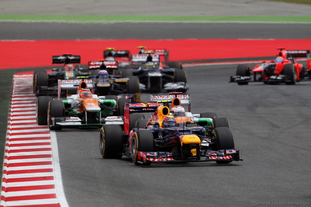 GP SPAGNA, 13.05.2012- Gara, Mark Webber (AUS) Red Bull Racing RB8 e Paul di Resta (GBR) Sahara Force India F1 Team VJM05 