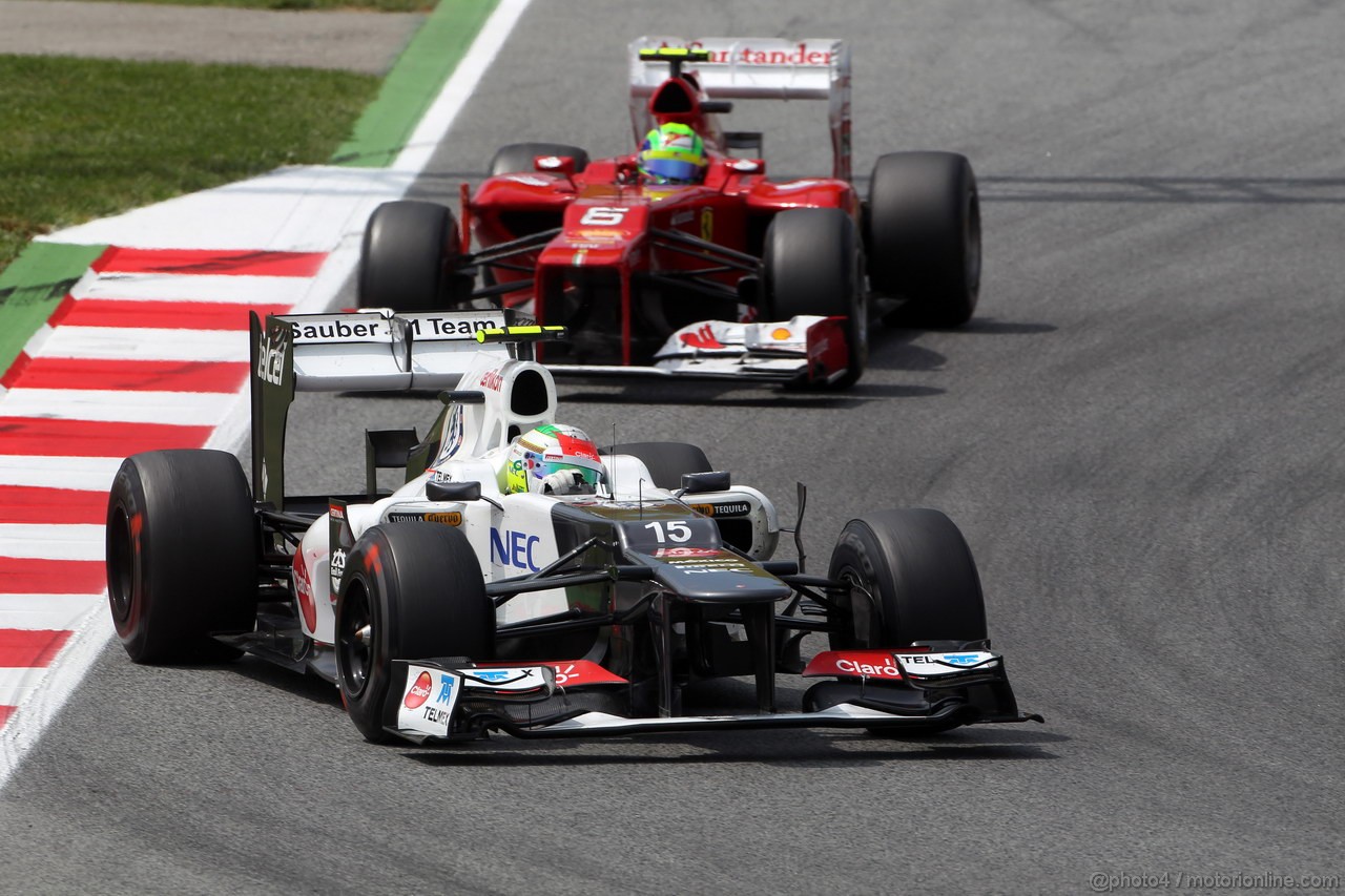 GP SPAGNA, 13.05.2012- Gara, Sergio Prez (MEX) Sauber F1 Team C31 e Felipe Massa (BRA) Ferrari F2012 