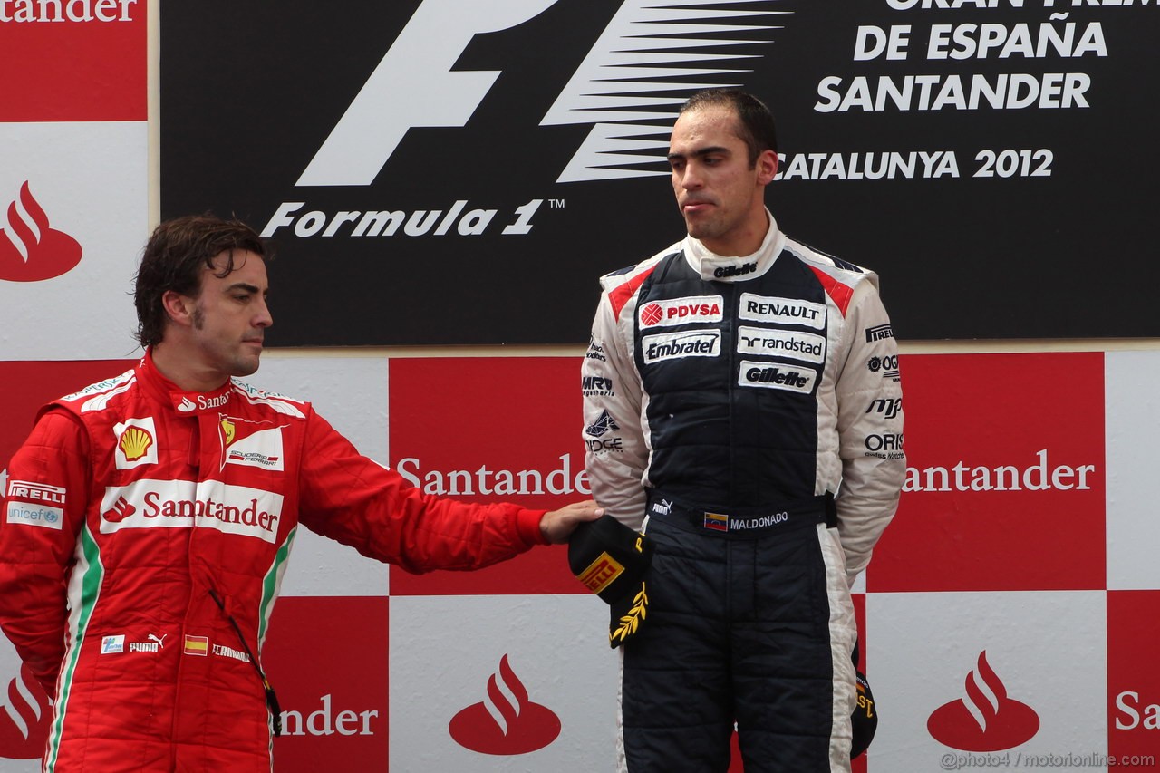 GP SPAGNA, 13.05.2012- Gara, secondo Fernando Alonso (ESP) Ferrari F2012 e Pastor Maldonado (VEN) Williams F1 Team FW34 vincitore 