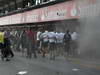 GP SPAGNA, 13.05.2012- A fire in the Williams pit garage after the celebrations is tended to by members of all F1 teams