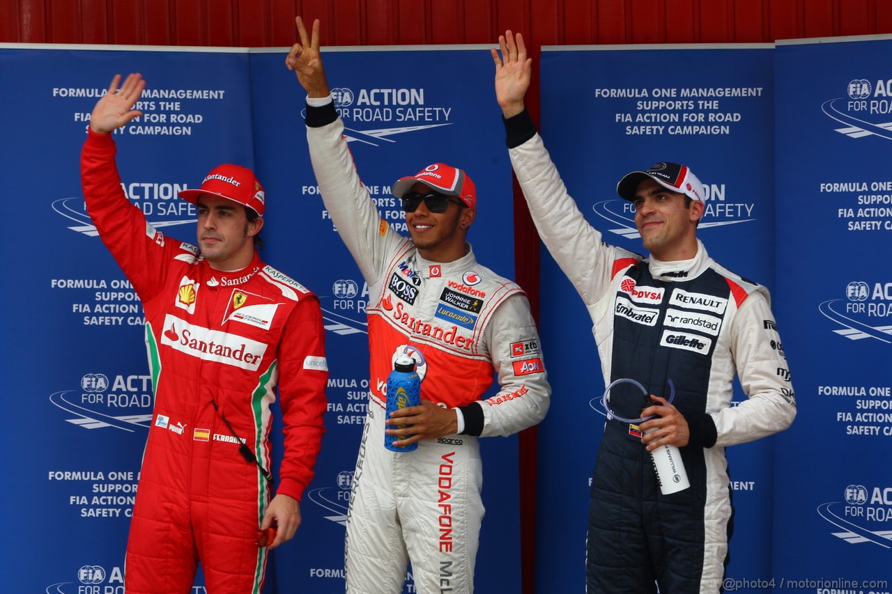 GP SPAGNA, 12.05.2012- Qualifiche, Lewis Hamilton (GBR) McLaren Mercedes MP4-27 pole position, secondo Pastor Maldonado (VEN) Williams F1 Team FW34 e terzo Fernando Alonso (ESP) Ferrari F2012