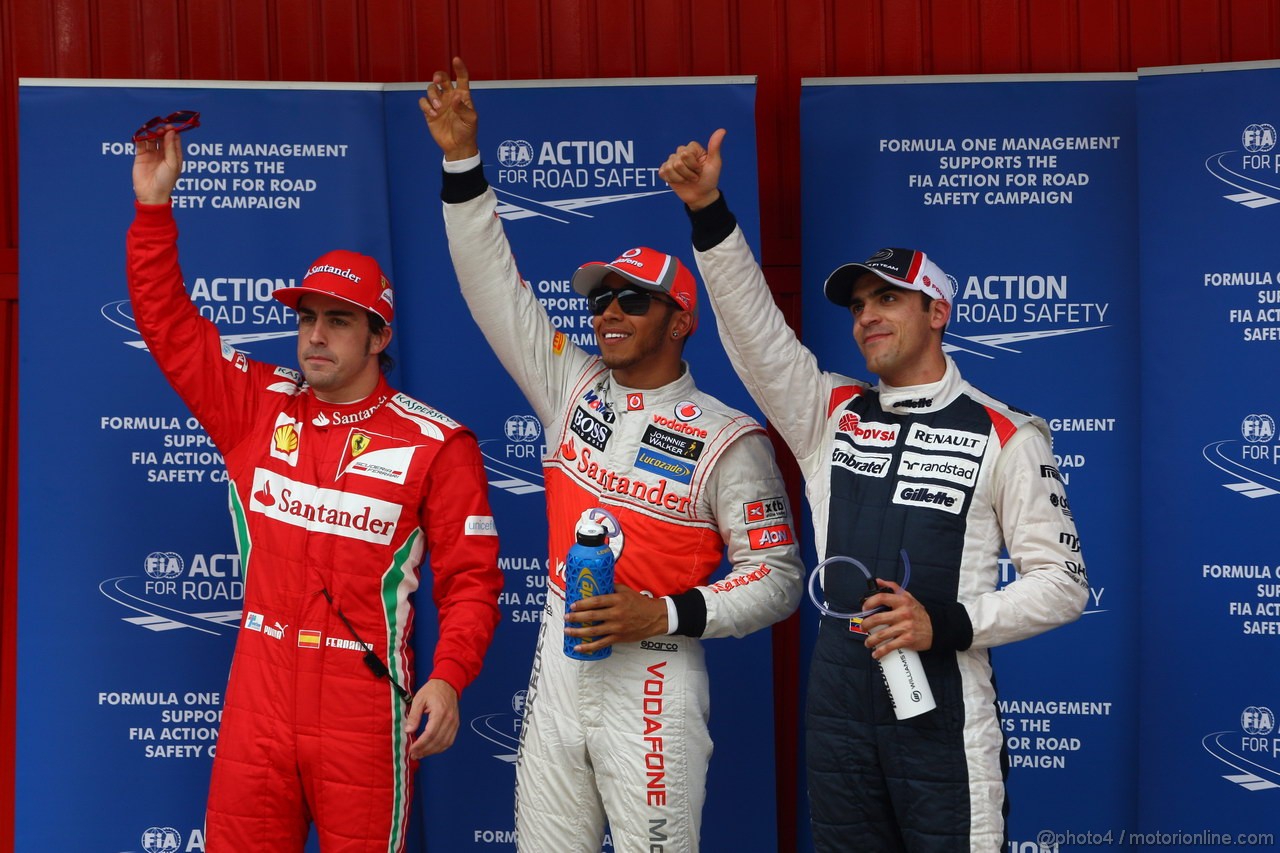 GP SPAGNA, 12.05.2012- Qualifiche, Lewis Hamilton (GBR) McLaren Mercedes MP4-27 pole position, secondo Pastor Maldonado (VEN) Williams F1 Team FW34 e terzo Fernando Alonso (ESP) Ferrari F2012