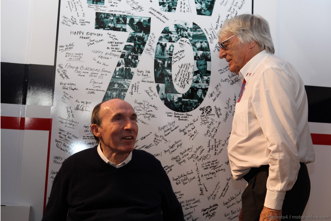 GP SPAGNA, 12.05.2012- Sir Frank Williams(gbr),Team Principal Williams F1 Team celebrates his 70th birthday with Bernie Ecclestone (GBR), President e CEO of Formula One Management  