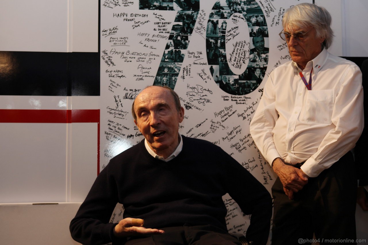 GP SPAGNA, 12.05.2012- Sir Frank Williams(gbr),Team Principal Williams F1 Team celebrates his 70th birthday with Bernie Ecclestone (GBR), President e CEO of Formula One Management  