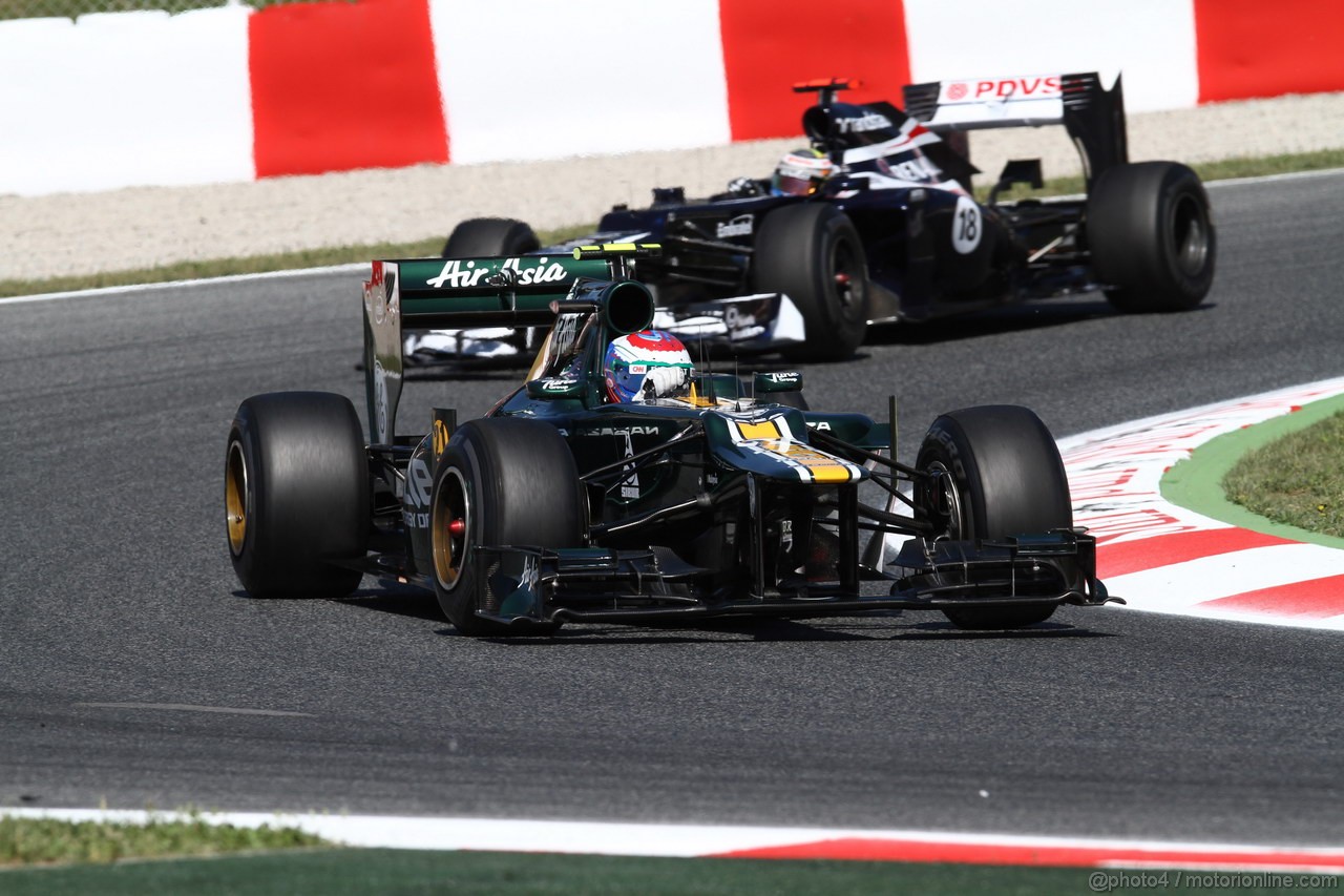 GP SPAGNA, 11.05.2012- Prove Libere 1, Vitaly Petrov (RUS) Caterham F1 Team CT01 e Pastor Maldonado (VEN) Williams F1 Team FW34 