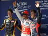 GP UNGHERIA, 28.07.2012- Qualifiche, Lewis Hamilton (GBR) McLaren Mercedes MP4-27 pole position, secondo Romain Grosjean (FRA) Lotus F1 Team E20 e terzo Sebastian Vettel (GER) Red Bull Racing RB8 