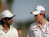 GP UNGHERIA, 27.07.2012- Narain Karthikeyan (IND) HRT Formula 1 Team F112 e Nico Hulkenberg (GER) Sahara Force India F1 Team VJM05 