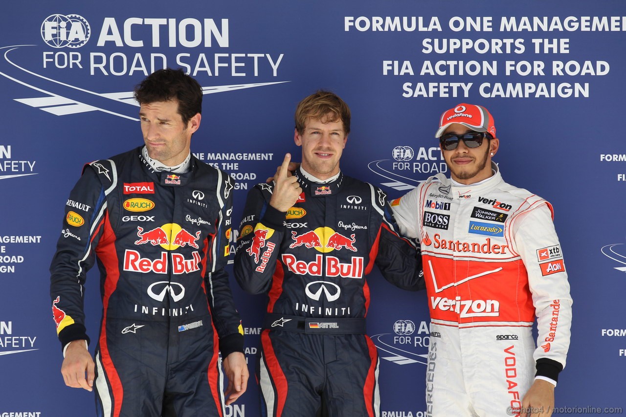 GP USA, 17.11.2012 - Qualifiche, Pole Position Sebastian Vettel (GER) Red Bull Racing RB8, 2nd Lewis Hamilton (GBR) McLaren Mercedes MP4-27, 3rd Mark Webber (AUS) Red Bull Racing RB8