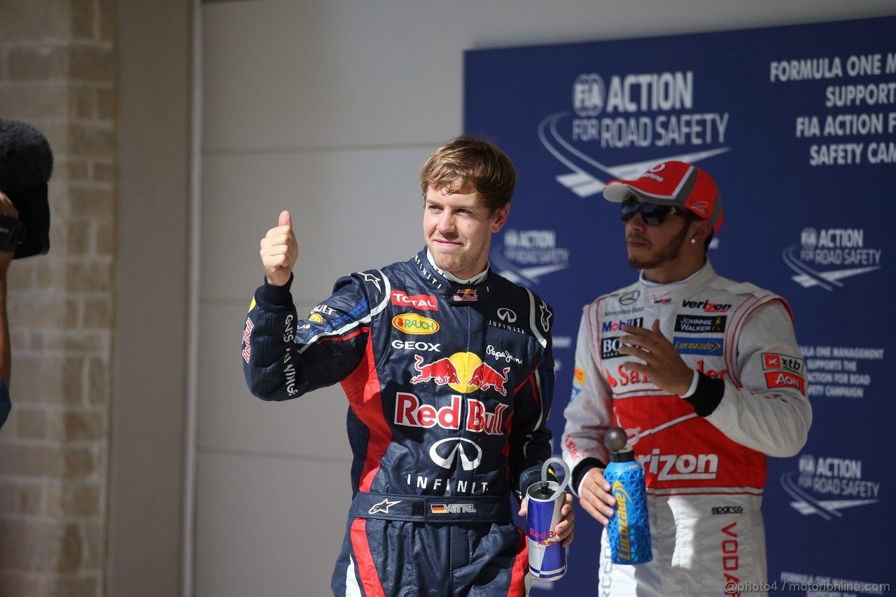 GP USA, 17.11.2012 - Qualifiche, Sebastian Vettel (GER) Red Bull Racing RB8 is celebrating the Pole Position